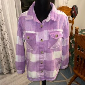 Purple and White Plaid Jacket, Shacket, big girls, XL 14-16, fleece, button up